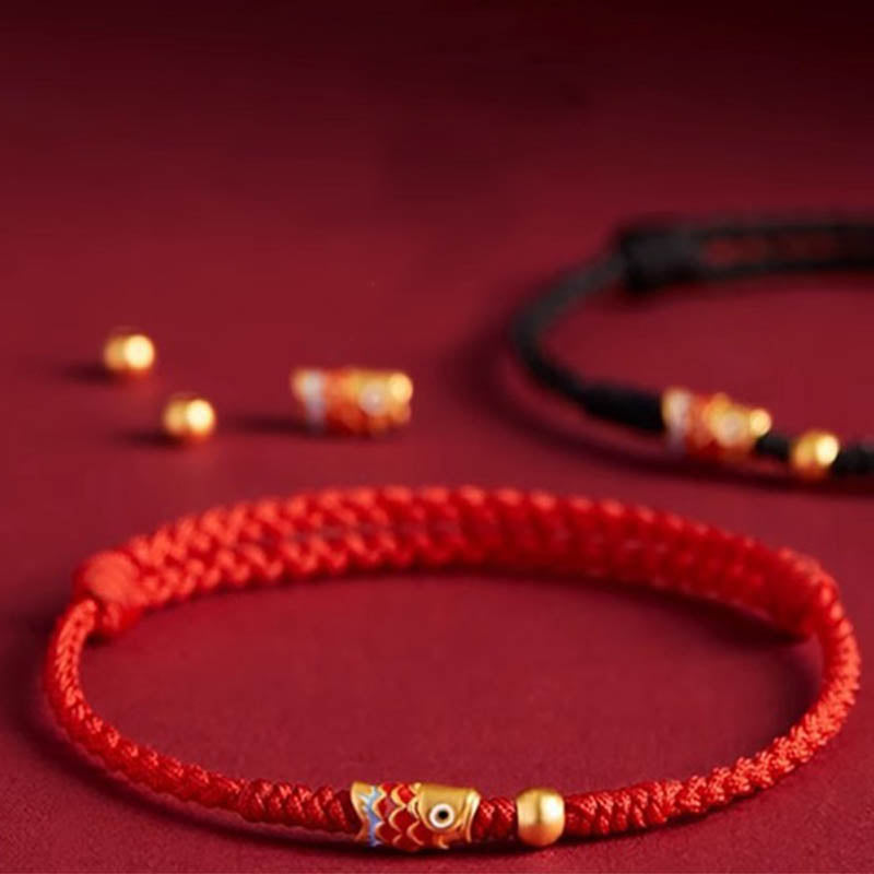Wear FengShui 925 Sterling Silver Handmade Koi Fish Wealth Success Braided Rope Bracelet