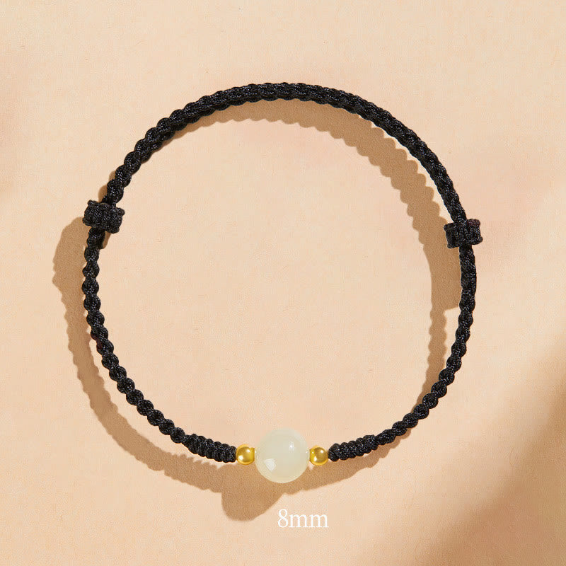 Wear FengShui Handcrafted Round Jade Lucky Bead Prosperity Braided Bracelet