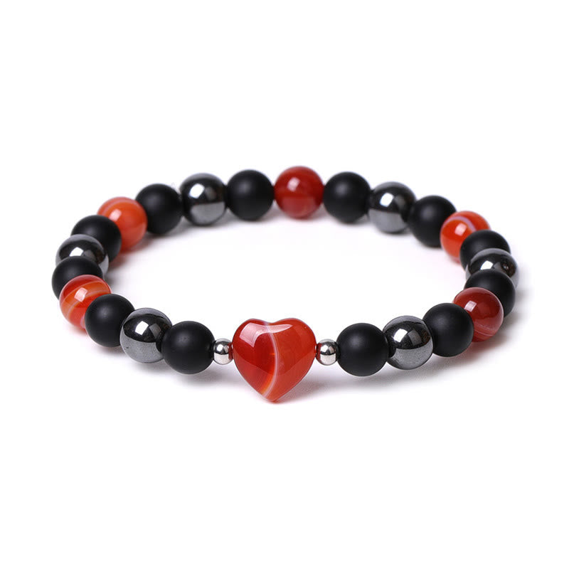 Wear FengShui Black Onyx Tiger Eye Stone Crystal Love Heart Protection Bracelet