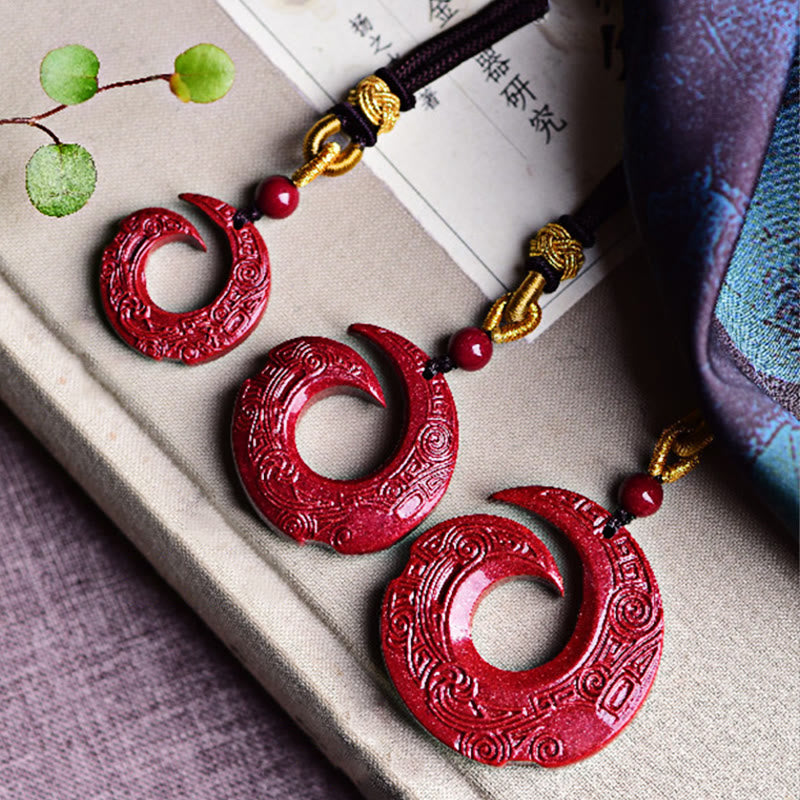 Wear FengShui One's Luck Improves Design Patern Natural Cinnabar Blessing Necklace Pendant