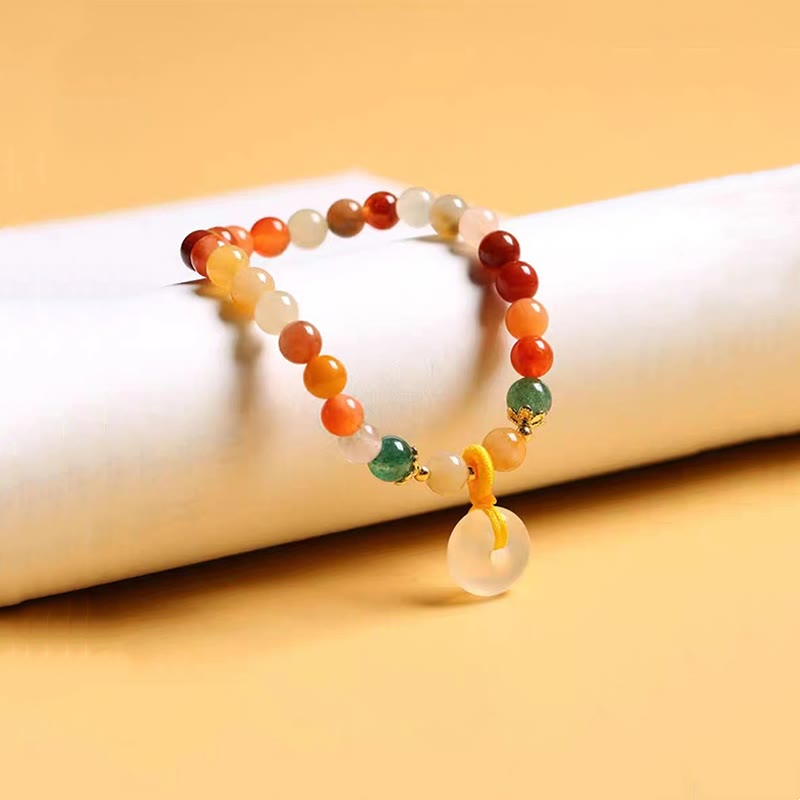 Wear FengShui 14K Gold Plated Colorful Golden Silk Jade Peace Buckle Wealth Bracelet