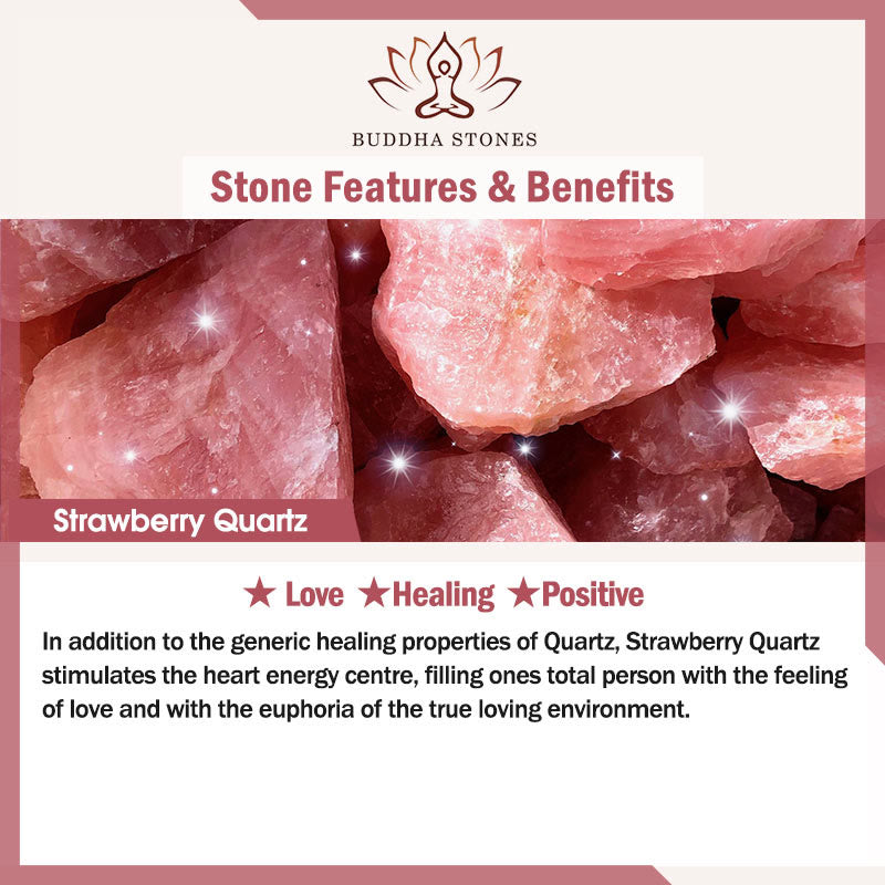 Buddha Stones "Sending Love and Harmony"Strawberry Quartz Bracelet Includes Gift Message Card