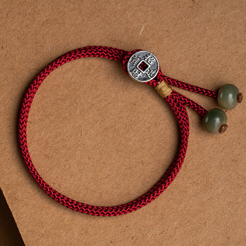 Wear FengShui 925 Sterling Silver Handmade Chinese Zodiac Natal Buddha Cyan Bodhi Seed Protection Braided Red String Bracelet