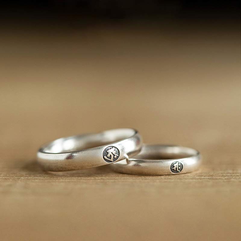 Wear FengShui 925 Sterling Silver Chinese Zodiac Natal Buddha Blessing Couple Ring