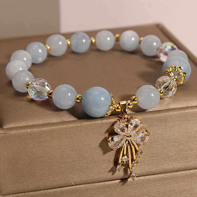 Wear FengShui Aquamarine Pink Crystal Healing Zircon Butterfly Charm Bracelet