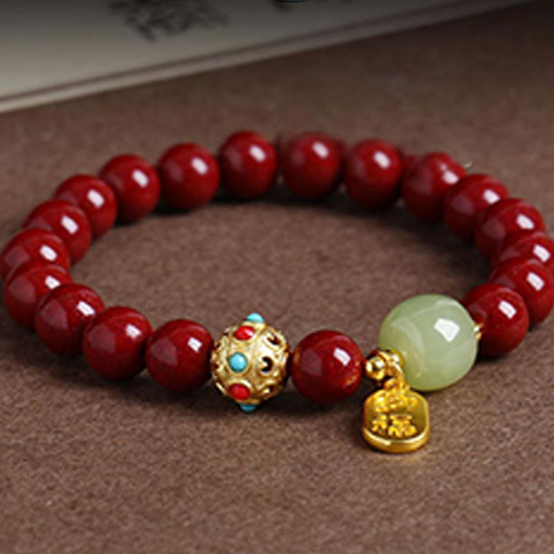 Wear FengShui Cinnabar Green Aventurine Fortune Protection Charm Bracelet