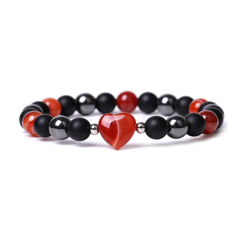 Wear FengShui Black Onyx Tiger Eye Stone Crystal Love Heart Protection Bracelet