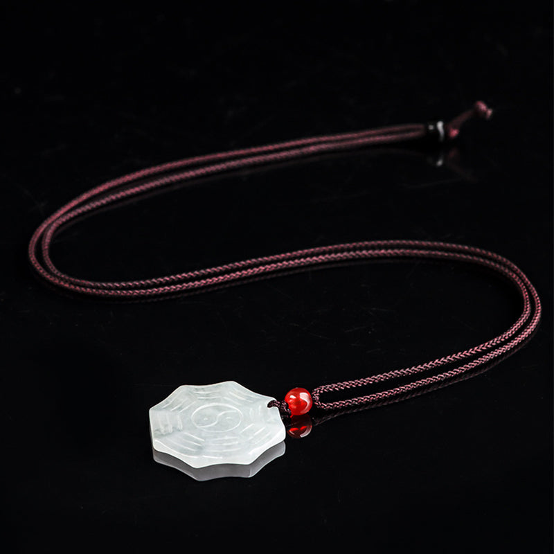 Wear FengShui Natural Jade Bagua Yin Yang Luck Necklace Pendant