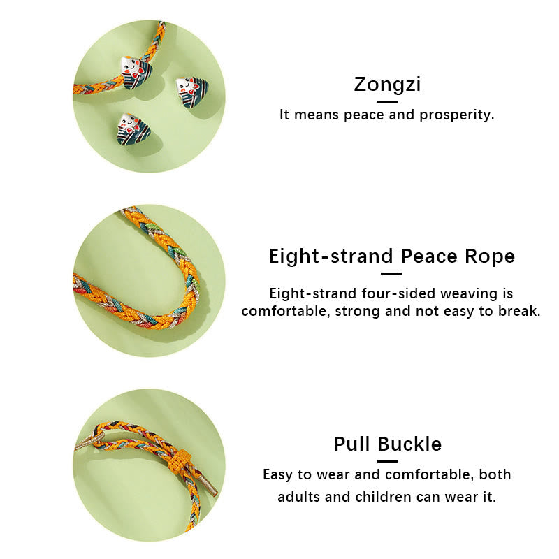 Wear FengShui 925 Sterling Silver Dragon Boat Festival Zongzi Pattern Luck Handmade Multicolored Rope Child Adult Bracelet