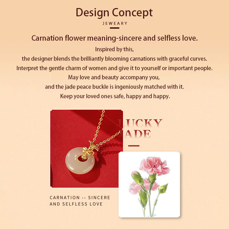 Wear FengShui 925 Sterling Silver Natural Hetian Jade Carnation Flower Prosperity Necklace Pendant