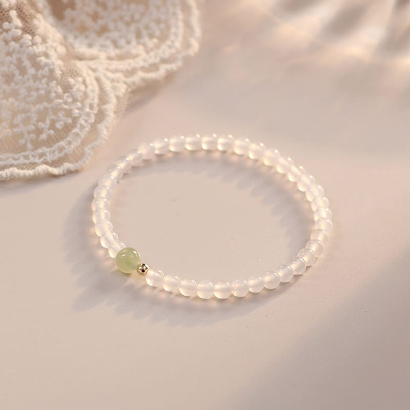 Wear FengShui Natural White Agate Jade Luck Protection Bracelet