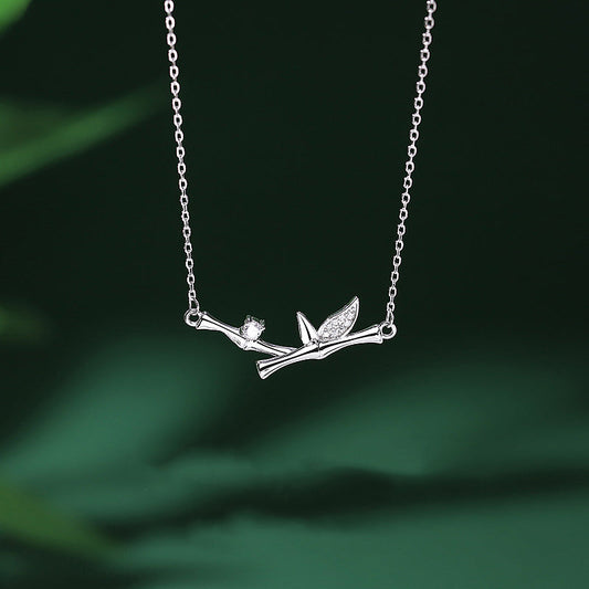 Wear FengShui Bamboo Leaf Design Copper Zircon Wealth Necklace Pendant