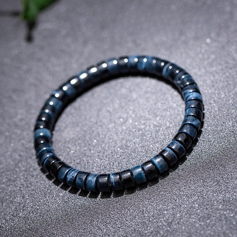 Natural Blue Tiger’s Eye Lightning-Pattern Bracelet – Premium Straight-Cut Design, 7mm, Unisex, Multiple Bead Shapes Available