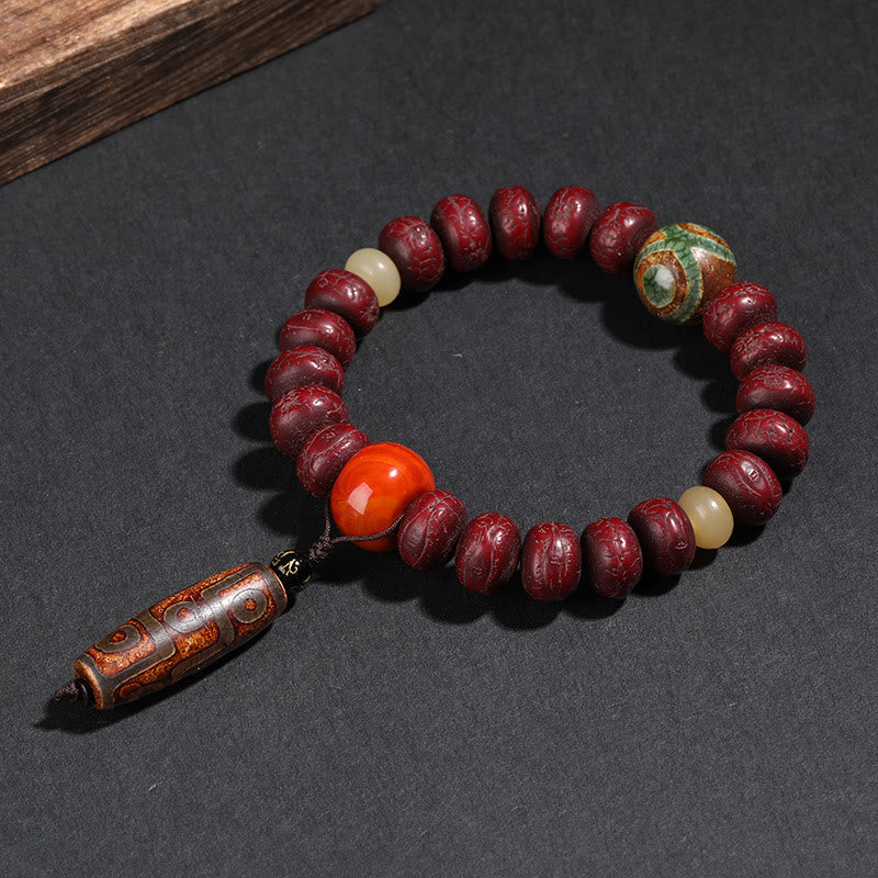 Wear FengShui Tibet Bodhi Seed Dzi Bead Dancing Lion Luck Bracelet Wrist Mala