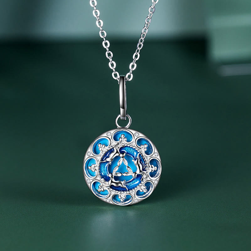 Wear FengShui 925 Sterling Silver Round Turquoise Three Rabbits Balance Necklace Pendant