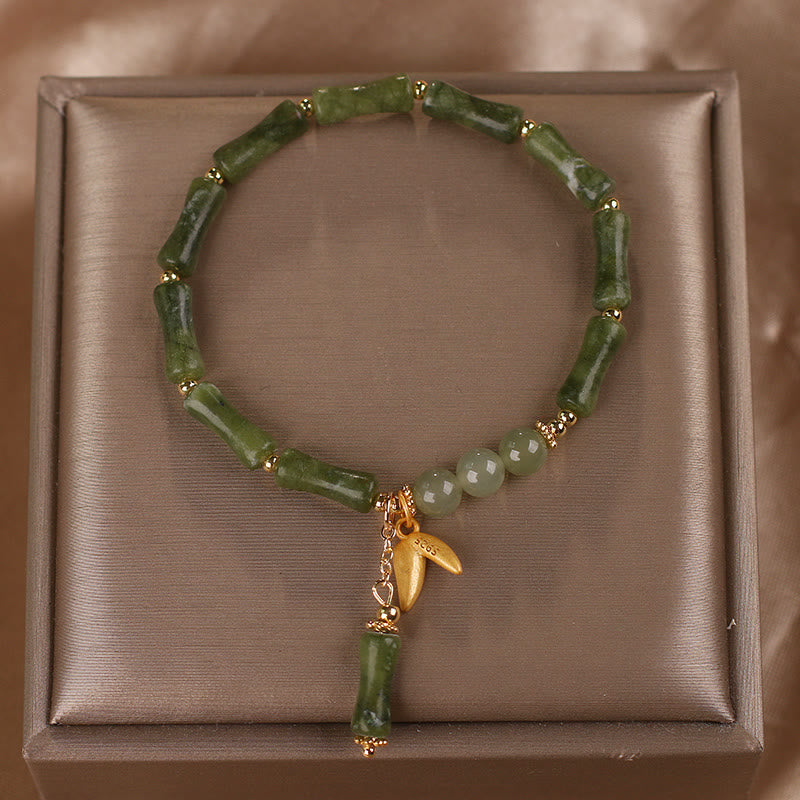 Wear FengShui Green Bamboo Jade Leaf Pattern Wealth Luck Bracelet