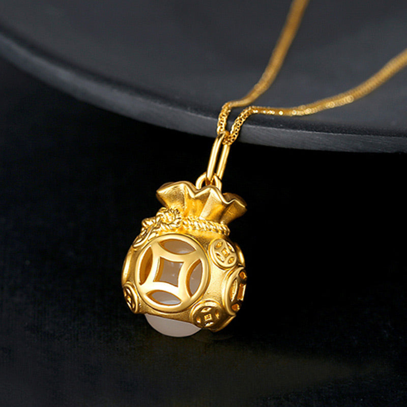 Wear FengShui  Auspicious Feng Shui Money Bag Jade Pendant Necklace