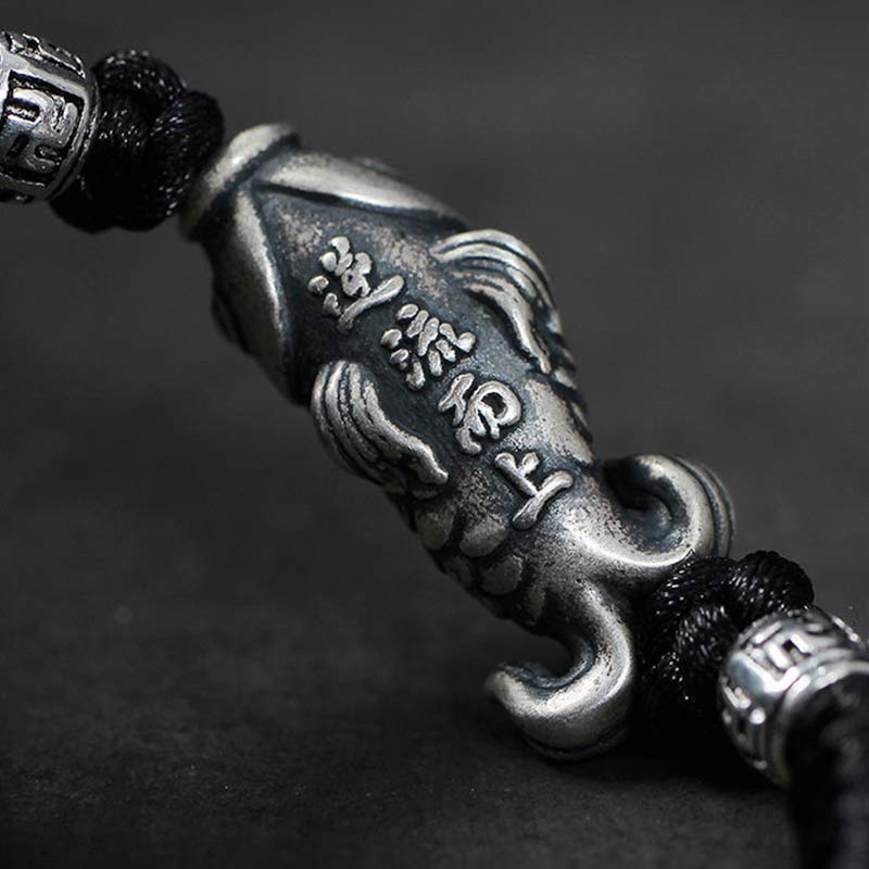 Wear FengShui Silver Luck Koi Fish Braided String Bracelet