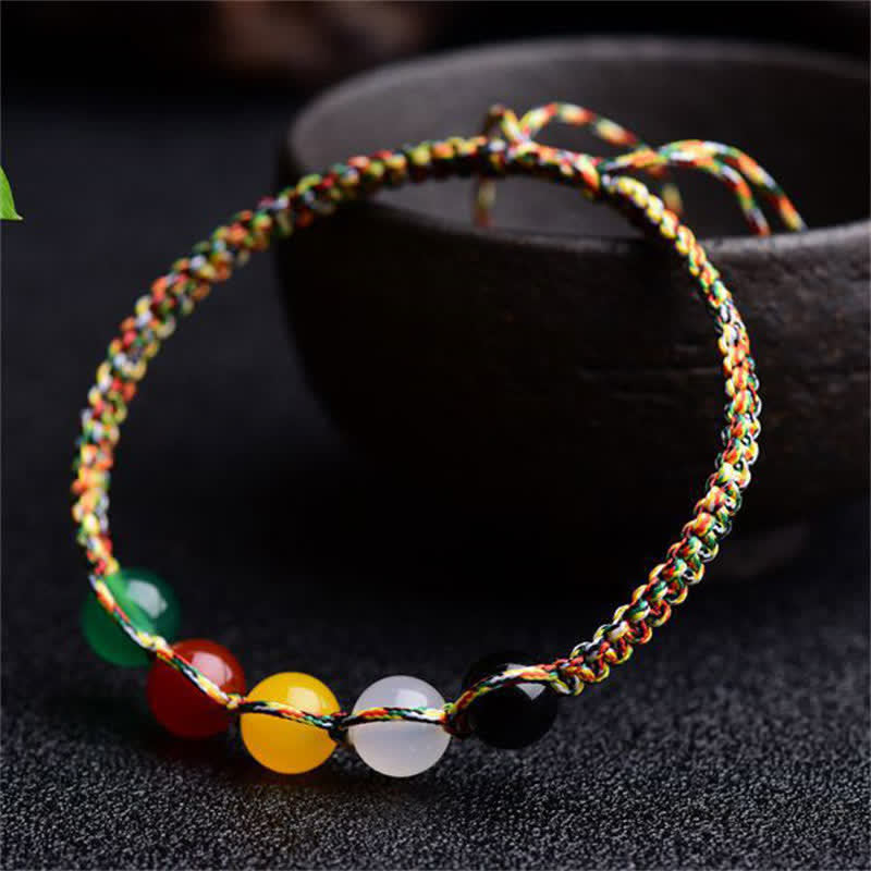 Wear FengShui Colorful Agate Metal Wood Water Fire Earth Five Elements String Bracelet