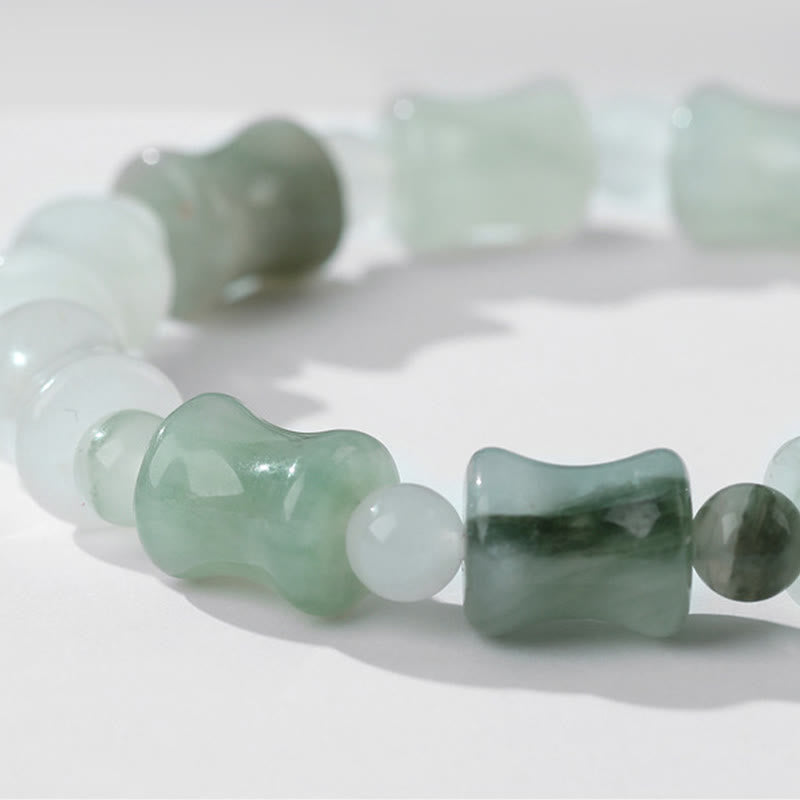 Wear FengShui Jade Coconut Shell Bamboo Pattern Abundance Luck Bracelet