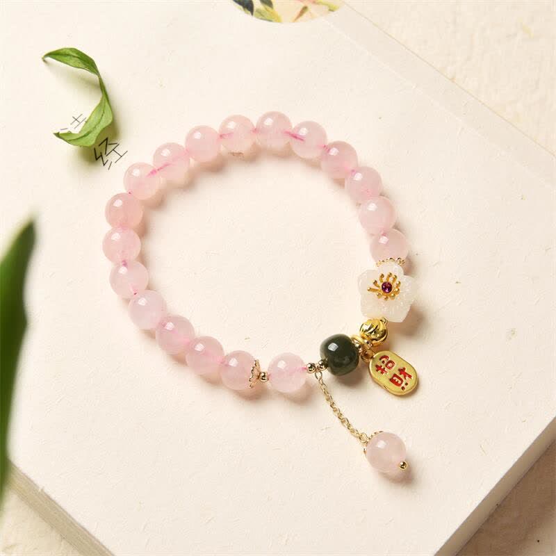 Wear FengShui Natural Pink Crystal Jade Flower Warm Love Bracelet
