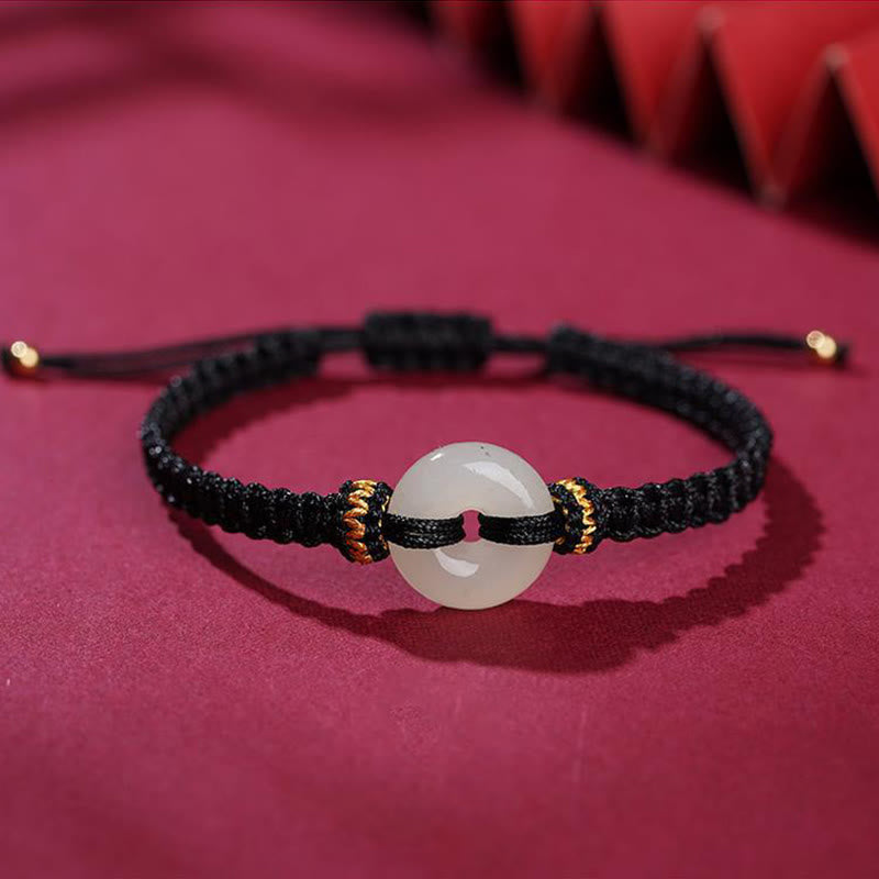 Wear FengShui Peace Buckle Jade Abundance Braided Bracelet