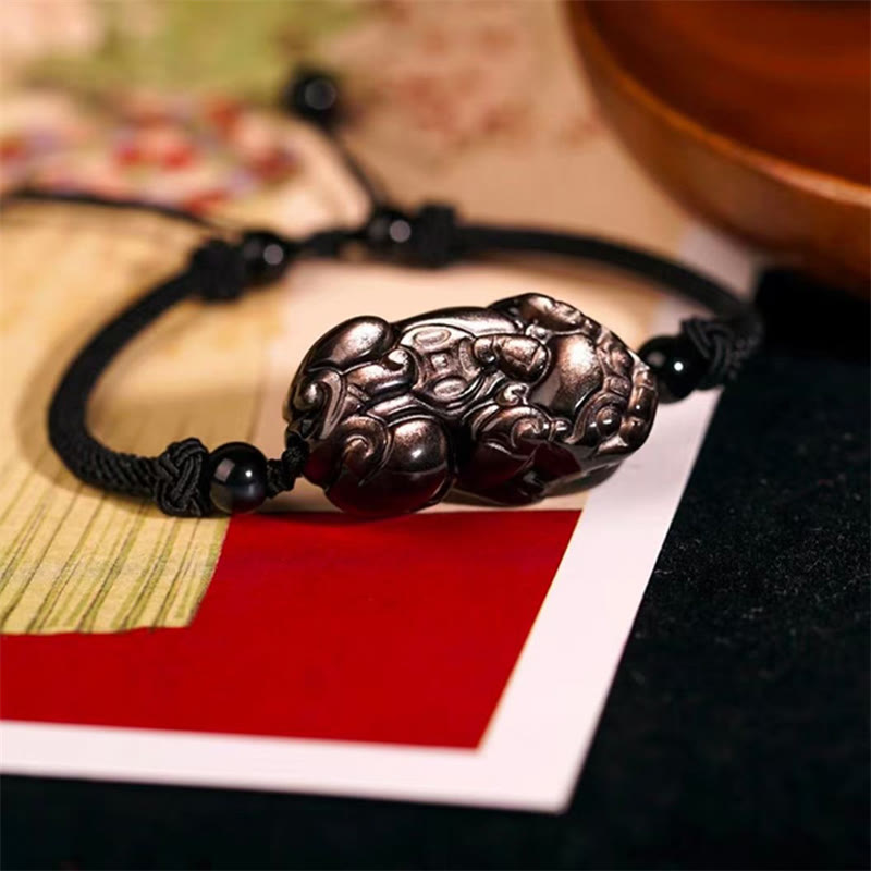 Wear FengShui Natural Obsidian Amethyst Citrine PiXiu Cooper Coin Wealth Bracelet