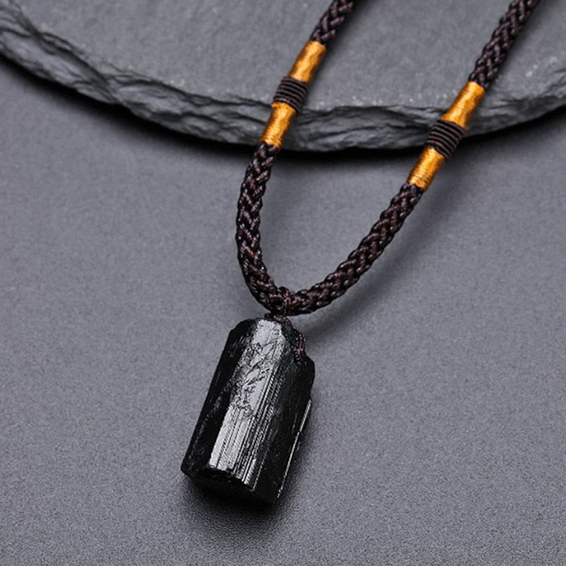 Wear FengShui Natural Black Tourmaline Positive Rope Necklace Pendant