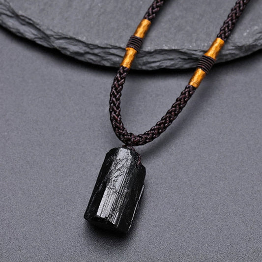 Wear FengShui Natural Black Tourmaline Positive Rope Necklace Pendant