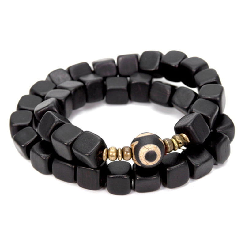 Wear FengShui Ebony Wood Dzi Bead Copper Peace Couple Bracelet