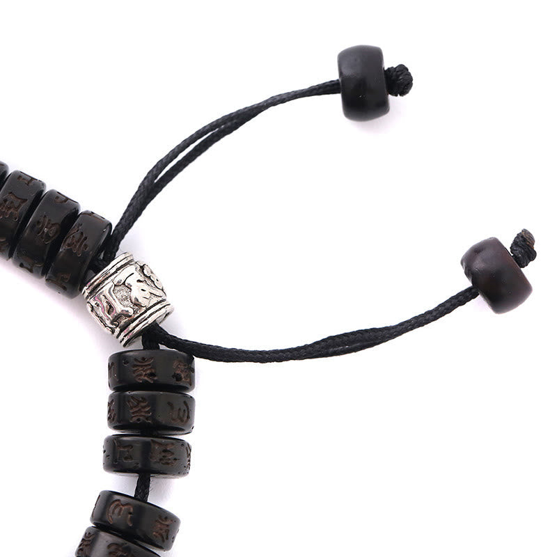 Wear FengShui Tibet Coconut Shell Carved Om Mani Padme Hum Dorje Vajra Bell Happiness String Bracelet