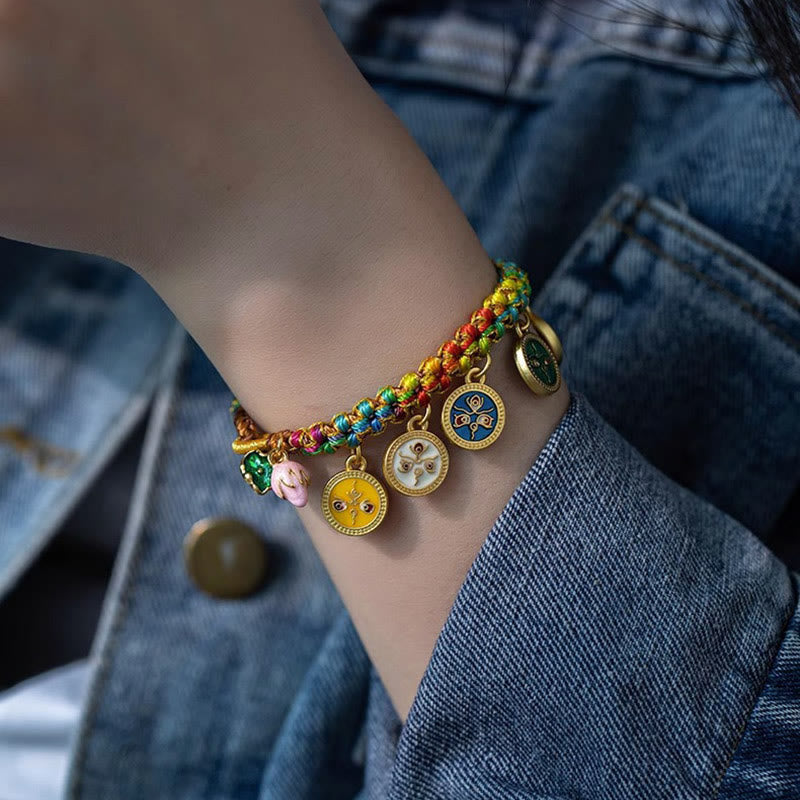 Wear FengShui Tibetan Colorful Rope Five God Of Wealth Luck Braid Bracelet