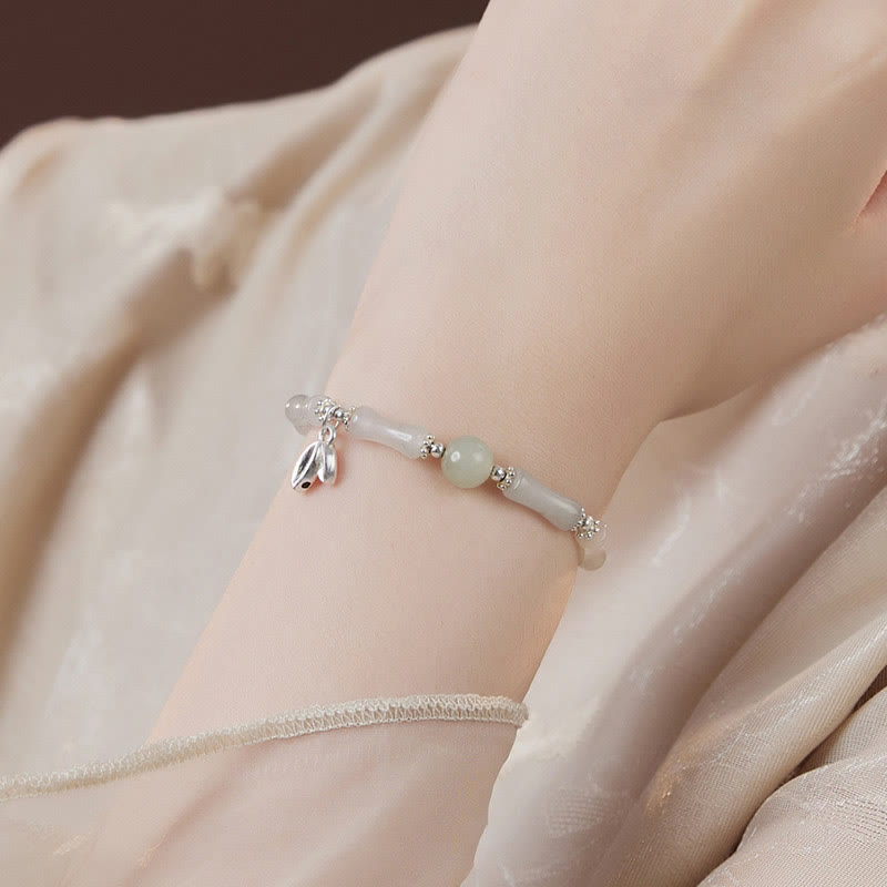 Wear FengShui 925 Sterling Silver Natural Tianshan Jade Bamboo Charm Luck Bracelet