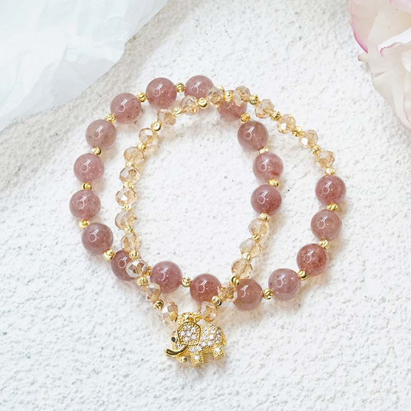 Wear FengShui Rose Quartz Elephant Healing Energy Charm Bracelet