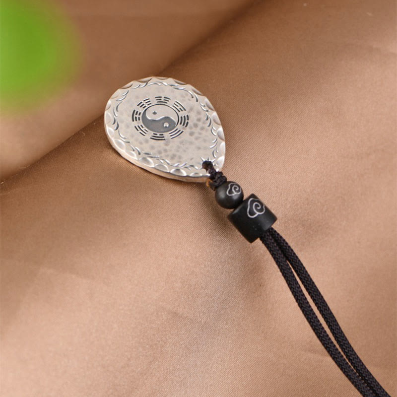 Wear FengShui Vintage 999 Sterling Silver Yin Yang Bagua Water Drop Design Balance Harmony Necklace Pendant