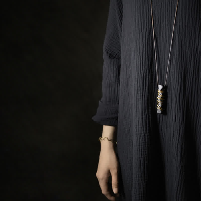 Wear FengShui Tibet Ebony Wood Copper Balance Peace Necklace Pendant