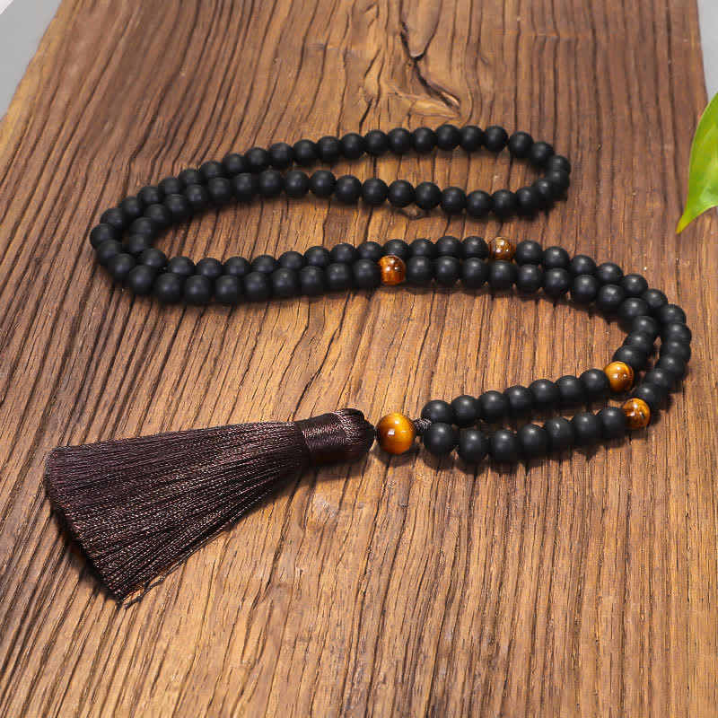 Wear FengShui 108 Mala Beads Frosted Stone Tiger Eye Balance Bracelet Necklace Pendant