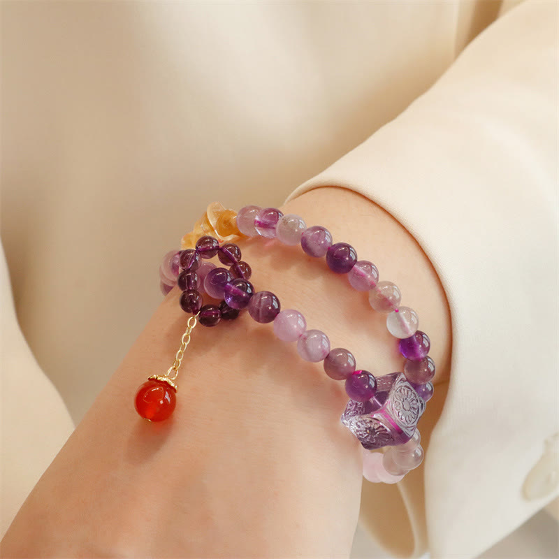 Wear FengShui Natural Amethyst Citrine Positive Transformation Double Wrap Bracelet