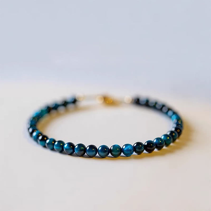 Wear FengShui Natural Blue Tiger Eye Stone Protection Chain Bracelet