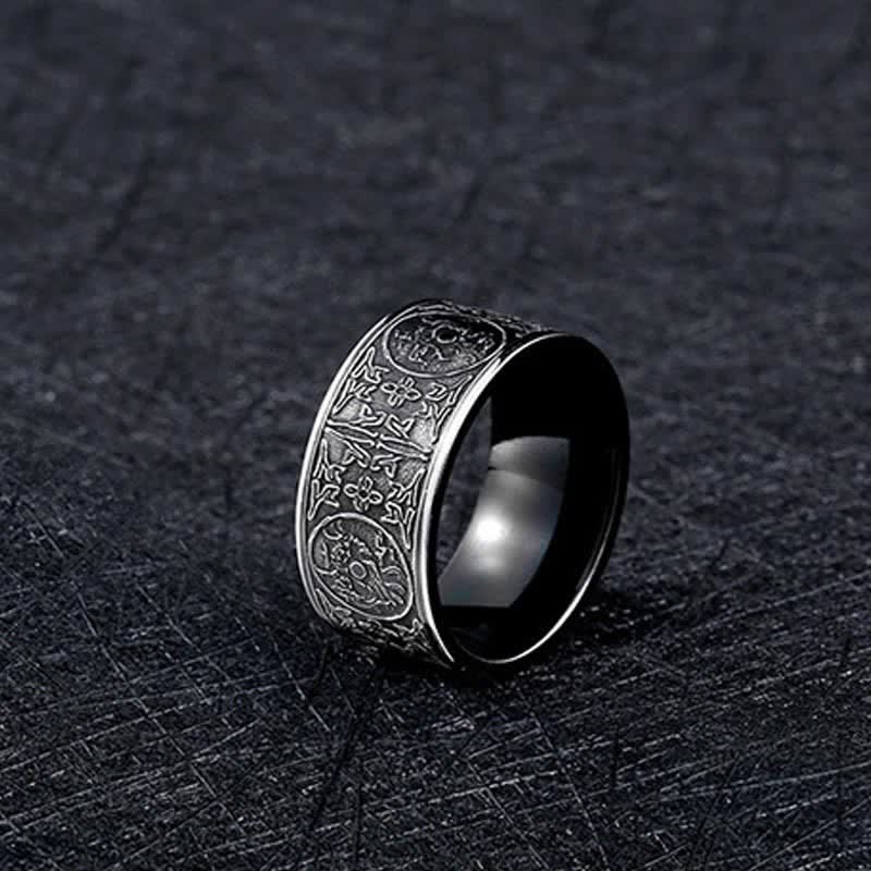 Wear FengShui Four Guardian Beast Dragon White Tiger Suzaku Basalt Carved Success Luck Ring