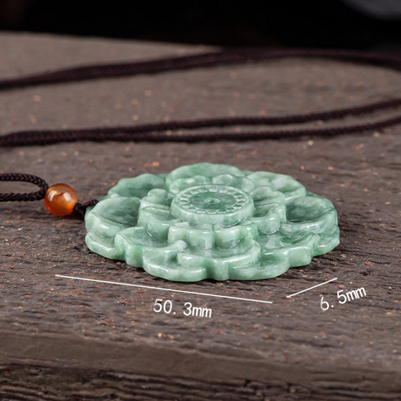 Wear FengShui Lotus Pattern Jade Luck Prosperity Necklace Pendant