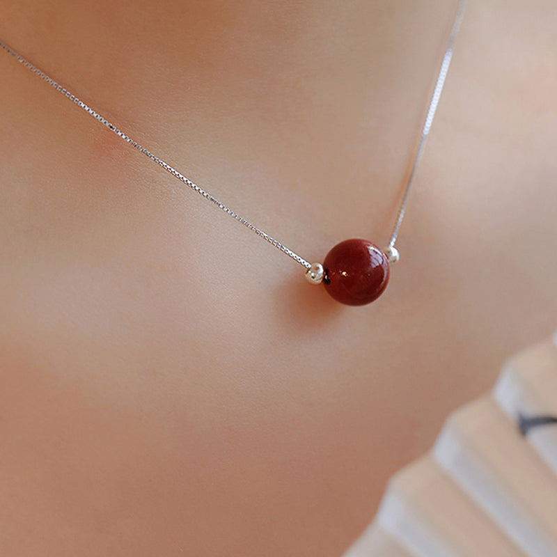 Wear FengShui 925 Sterling Silver Cinnabar Bead Calm Blessing Necklace Pendant