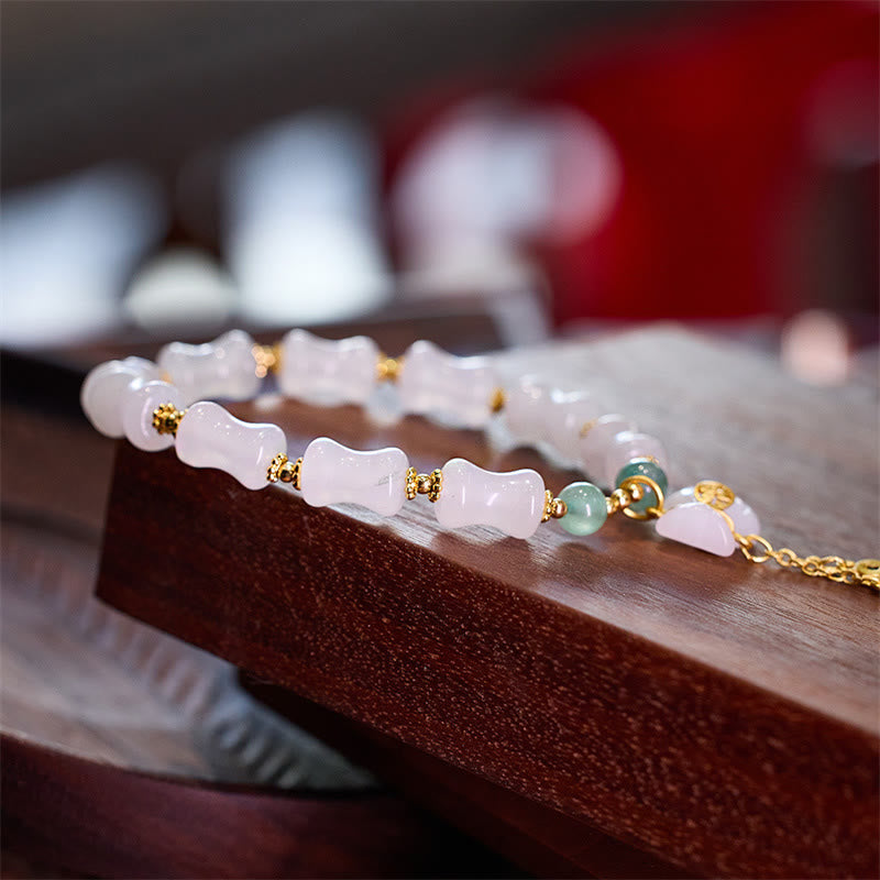 Wear FengShui Natural White Golden Silk Jade Bamboo Pattern Wealth Lucky Bag Fu Character Bracelet