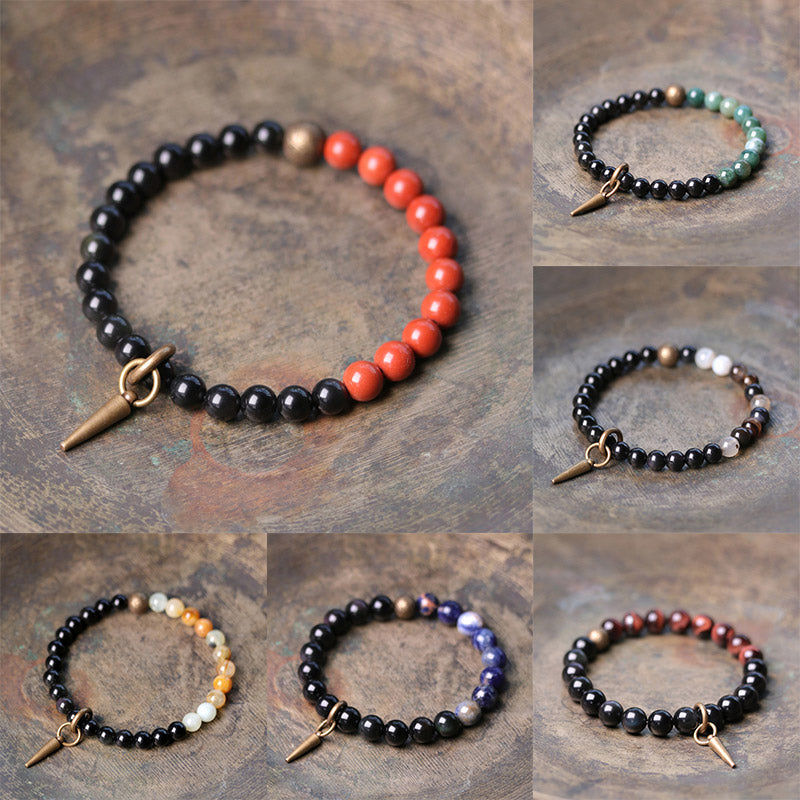 Wear FengShui Black Obsidian Sodalite Crystal Copper Strength Couple Bracelet