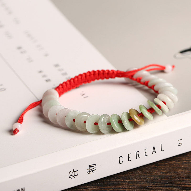 Wear FengShui Natural Round Jade Luck Red String Protection Bracelet