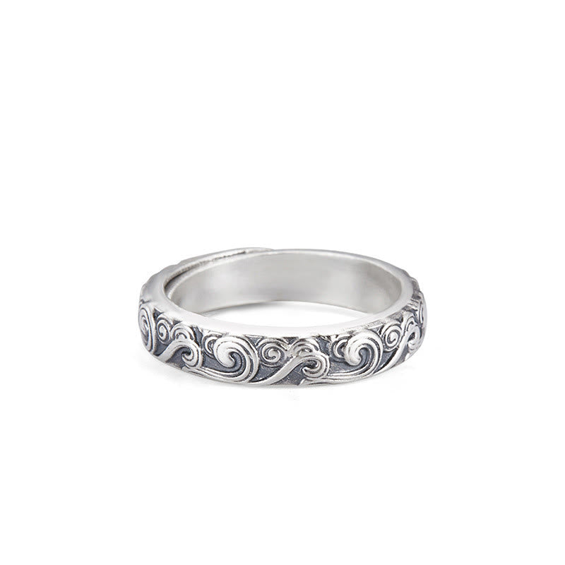 Wear FengShui 999 Sterling Silver Auspicious Clouds Engraved Blessing Adjustable Ring