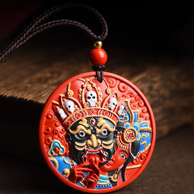 Wear FengShui Zakiram Goddess of Wealth Painted Cinnabar Blessing Necklace Pendant