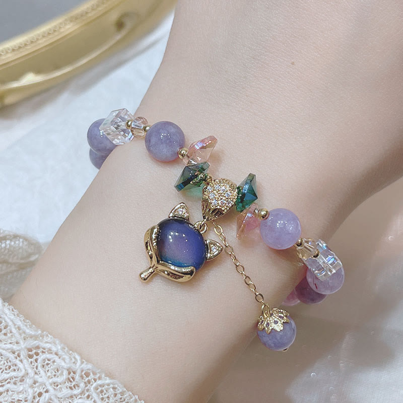 Wear FengShui Natural Purple Jade Fox Charm Happiness Bracelet