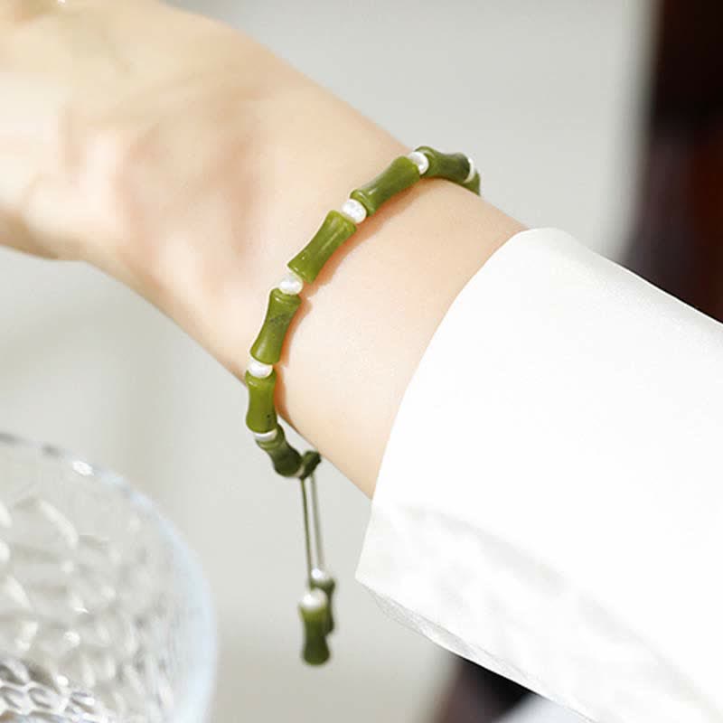 Wear FengShui Natural Peridot Bamboo Pattern Love Peace Bracelet
