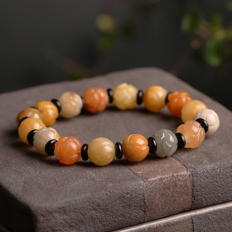 Wear FengShui Golden Silk Jade Lotus Wealth Luck Bracelet